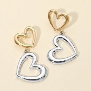 Gold and Silver Heart Drop Earrings